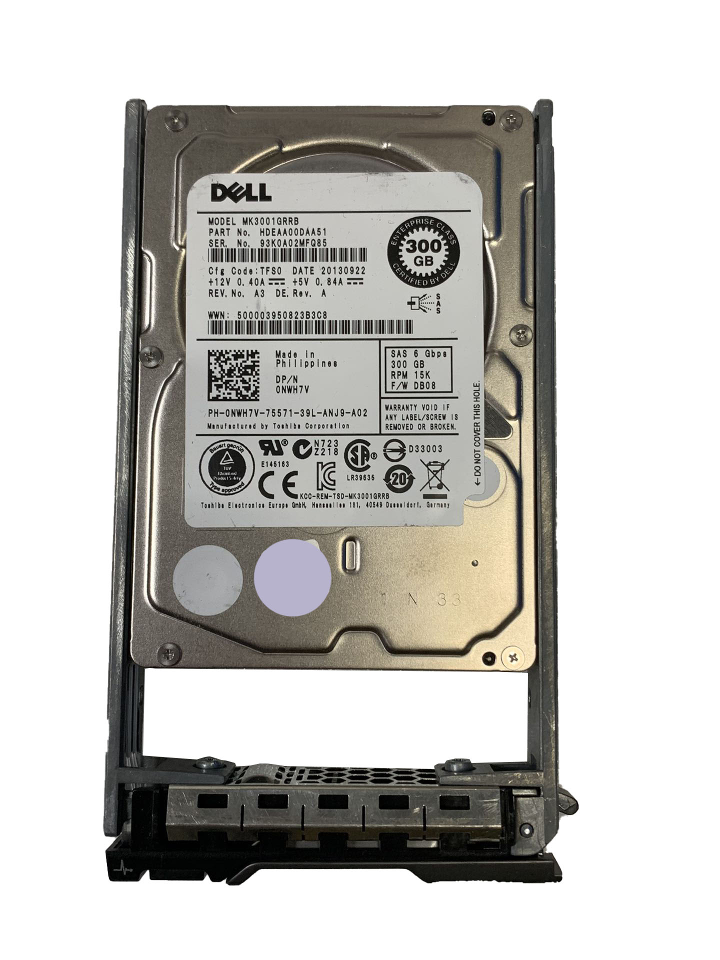 戴尔DELL 300G 15k  sas 6G硬盘，含现场技术支持服务