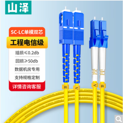 山泽(SAMZHE) 电信级光纤跳线LC-SC(UPC) 单模双芯 阻燃低烟无卤环保光纤入户线 收发器尾纤10米G1-LCSC10